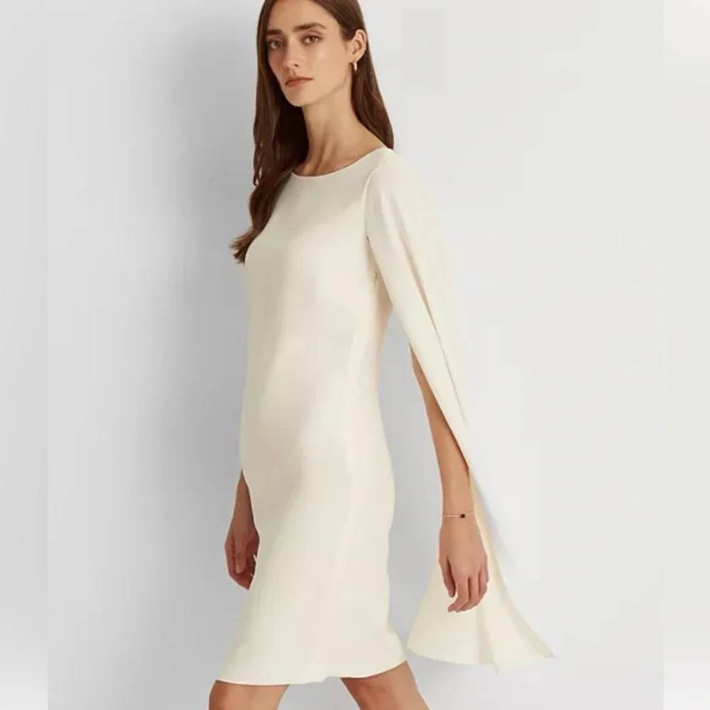 Cape Georgette Cocktail Dress - Winter Cream - Picture 4 of 7